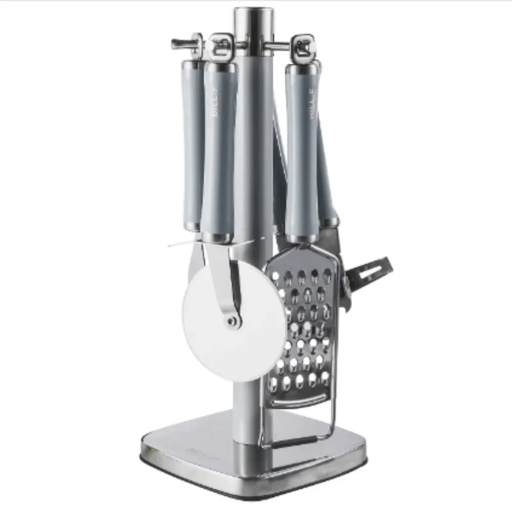 5 pc - Stainless Steel Kitchen Accessory Set w/ Gadget Holder  (Grey/Silver)
